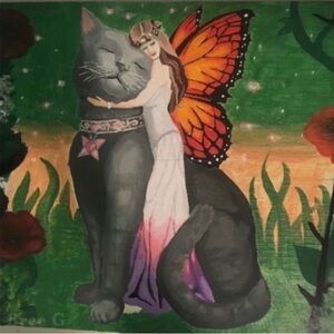 NEW ORIGINAL “CAT & FAIRY” FAIRYCORE GRUNGE MAGICAL GOTH ART PRINT